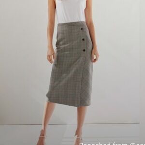 Babaton Aritzia Billy Midi Slim Fit Pencil Gray Plaid Skirt sz 00